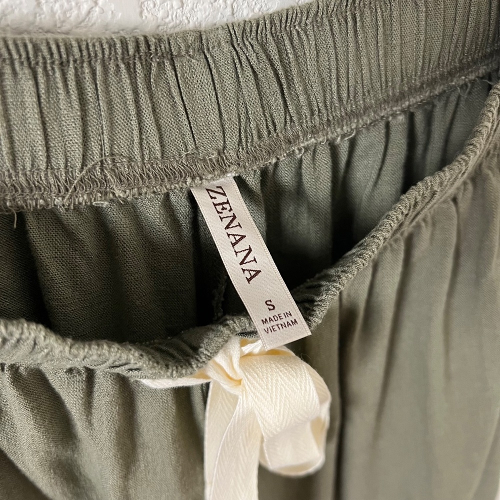 NWT ZENANA Linen Blend Pants Women's Wide Leg Elastic Band with Draw String - Picture 8 of 10